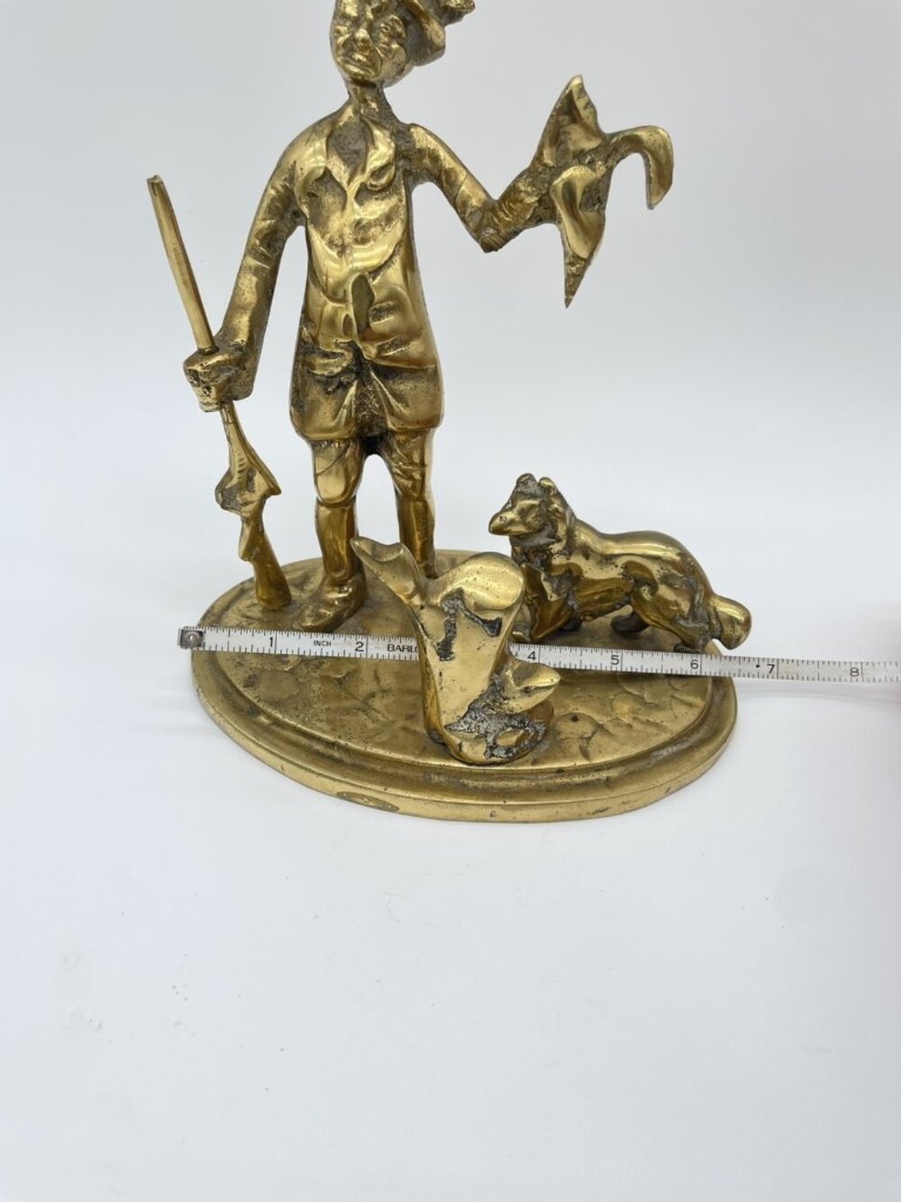 Vtg Heavy Brass Scottish Peasant Hunter w Dog Statue 4.4 lbs - Picture 10 of 12
